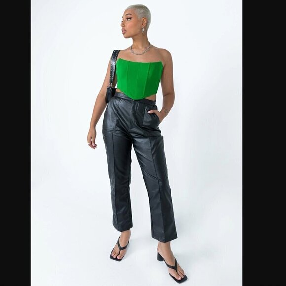 Princess Polly Encore Black Faux Leather High Rise Straight Leg Pants 6 - Picture 7 of 14